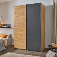 Spirea 2 Door Sliding Wardrobe W131cm Artisan Oak & Metallic Grey With Metallic Grey Handles