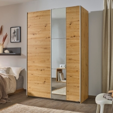 Spirea 2 Door (1 Mirror) Sliding Wardrobe W131cm Artisan Oak With Aluminium Handles