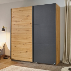 Spirea 2 Door Sliding Wardrobe W175cm Artisan Oak & Metallic Grey With Metallic Grey Handles