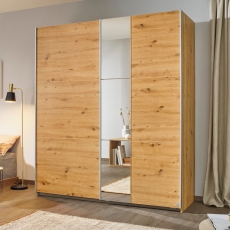 Spirea 2 Door (1 Mirror) Sliding Wardrobe W175cm Artisan Oak With Aluminium Handles