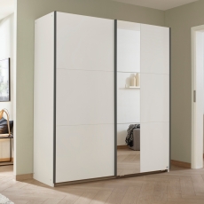 Spirea 2 Door (1 Mirror) Sliding Wardrobe W175cm Alpine White With Metallic Grey Handles