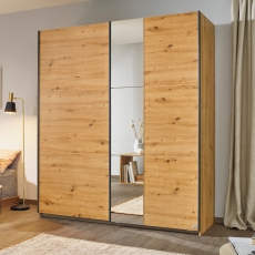 Spirea 2 Door (1 Mirror) Sliding Wardrobe W175cm Artisan Oak With Metallic Grey Handles