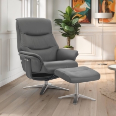 Harvey Swivel Recliner and Footstool Iron Leather