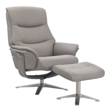 Harvey Swivel Recliner and Footstool Platinum Full Leather