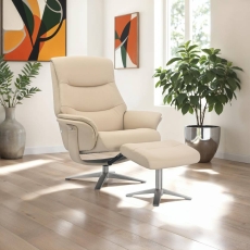 Harvey Swivel Recliner and Footstool Cafe Latte Leather