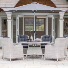 Morston Round Table with Lazy Susan & 6 Armchairs - Dove Grey