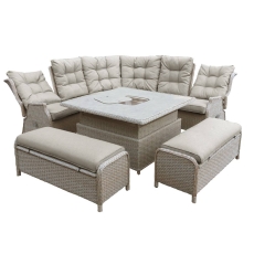 Valencia Rattan Corner Set with Square Ice Bucket Table & 2 Benches