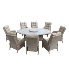 Valencia Rattan 220 X 145cm Elliptical Reclining Dining Set with Lazy Susan