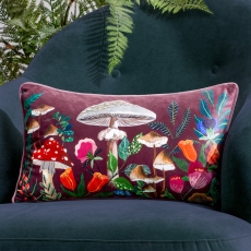 Wild Garden Mushrooms 30cm x 50cm Cushion Wine