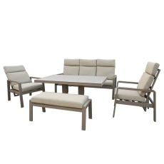 Antibes 3 Str Sofa With Adjustable Rectangular Table, 2 x Recliner Armchairs & Bench