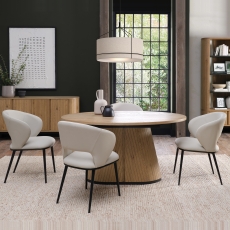 Vigo Dining Table 150cm Rustic Oak & 4 Luca Dining Chairs Ivory