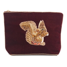 Burgundy Squirrel Medium Velvet Pouch