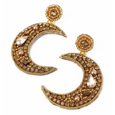 Gold Beaded Moon Drops Earrings
