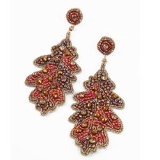 Autumn Acorn Leaf Beaded Drops Earrings