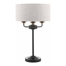 Laura Ashley Sorrento Matt Black 3 Light Table Lamp with Natural Shade