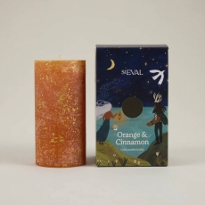 St Eval Gold Marbled Pillar Candle Orange & Cinnamon