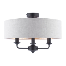 Laura Ashley Sorrento 3 Arm Semi Flush Matt Black With Natural Shade