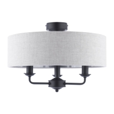 Laura Ashley Sorrento 3 Arm Semi Flush Matt Black With Natural Shade