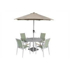 Lazio 110cm Round Table With 4 Armchairs - Green