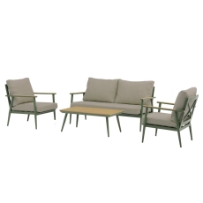 Houghton 2 Seat Sofa With 2 Sofa Chairs & Rectangle Coffee Table - Sage