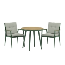 Houghton 80cm Round Table With 2 Armchairs - Sage