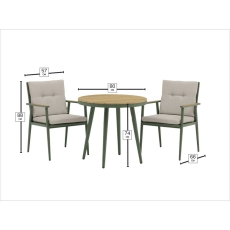 Houghton 80cm Round Table With 2 Armchairs - Sage