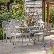 Roma 100cm Round Table With 4 Stacking Armchairs - Stone