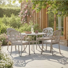 Roma 100cm Round Table With 4 Stacking Armchairs - Stone