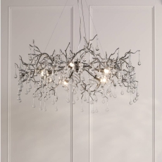 Laura Ashley Willow Grande 5 Light Pendant Satin Pewter & Crystal
