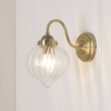 Laura Ashley Whitham Single Wall Light Antique Brass & Ribbed Glass