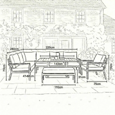 Torino Left Hand Corner Sofa Dining Set With Rectangular Rising Table