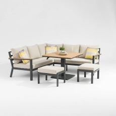 Torino Corner Sofa Dining Set With Square Rising Table & 2 Stools