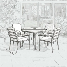 Torino Round Dining Set With 4 Armchairs