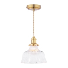 Laura Ashley Theodore Pendant Antique Brass & Ribbed Glass