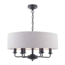 Laura Ashley Sorrento 6 Light Chandelier Matt Black With Natural Shade