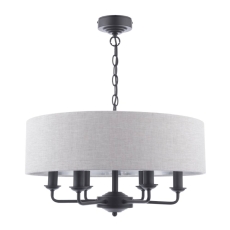 Laura Ashley Sorrento 6 Light Chandelier Matt Black With Natural Shade