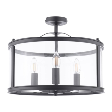 Laura Ashley Harrington 3 Light Semi-Flush Matt Black & Glass