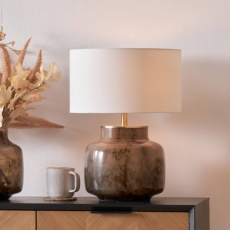 Latina Brown & Beige Glass Table Lamp with Henry White Shade 35cm