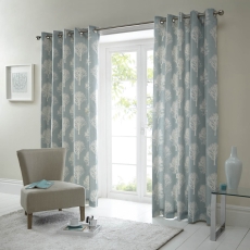 Fusion Woodland Trees Eyelet Headed Curtains Duckegg