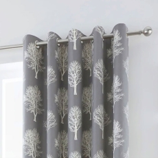 Fusion Woodland Trees Eyelet Headed Curtains Charcoal