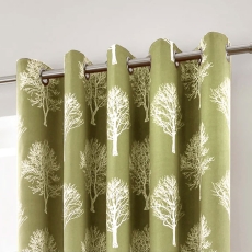 Fusion Woodland Trees Eyelet Headed Curtains Green