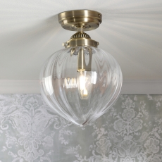 Laura Ashley Whitham Bathroom Ceiling Light Antique Brass & Ribbed Glass IP44