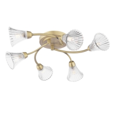 Laura Ashley Lanton 6 Light Semi-Flush Matt Antique Brass & Ribbed Glass