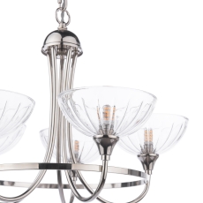 Laura Ashley Wellham 5 Light Armed Pendant Polished Nickel & Ribbed Glass