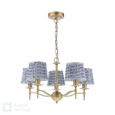 English Heritage Marble Hill 5 Light Armed Pendant Aged Brass & 5 St John Street Blue Shades 14cm
