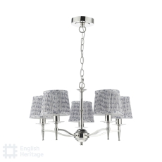 English Heritage Marble Hill 5 Light Pendant Polished Nickel & 5 St John Street Grey Shades 14cm