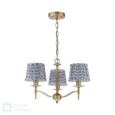 English Heritage Marble Hill 3 Light Shadelier Aged Brass & 3 St John Street Blue Shades 14cm