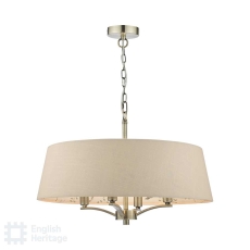English Heritage Marble Hill 4 Light Shadelier Antique Brass and Taupe With Shade