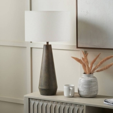 Arbor Verdi Gris Met Conical Table Lamp with Lino 40cm White Shade