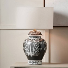 Asteria Black & White Ceramic Urn Table Lamp with Henry 40cm White Shade